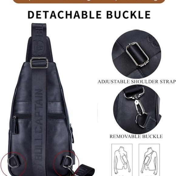 Genuine Leather Sling Bag with USB Charging Port Multi-pocket Chest Bag for Men - Picture 4 of 6